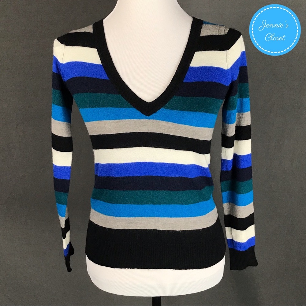 The Limited Merino Wool Striped V-Neck Sweater
